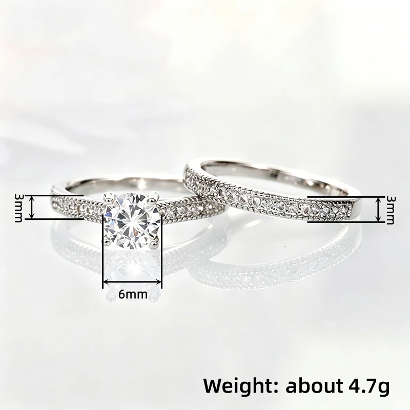 Women's Classic 2Pcs CZ Wedding Engagement Ring Set, Statement Gift