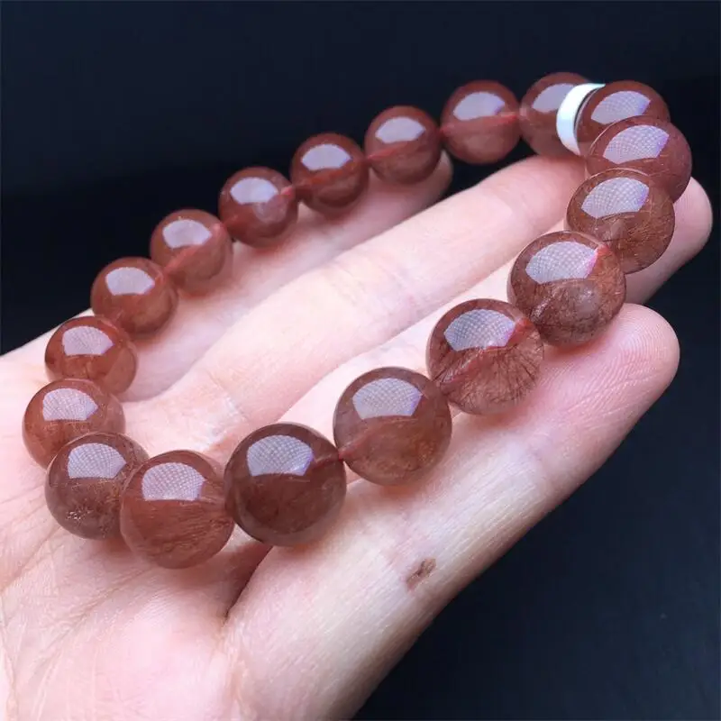 

12MM Natural Red Rabbit Hair Quartz Bracelet Women Fashion Reiki Clear Stone Strand Bangles Jewelry Christmas Gift 1PCS
