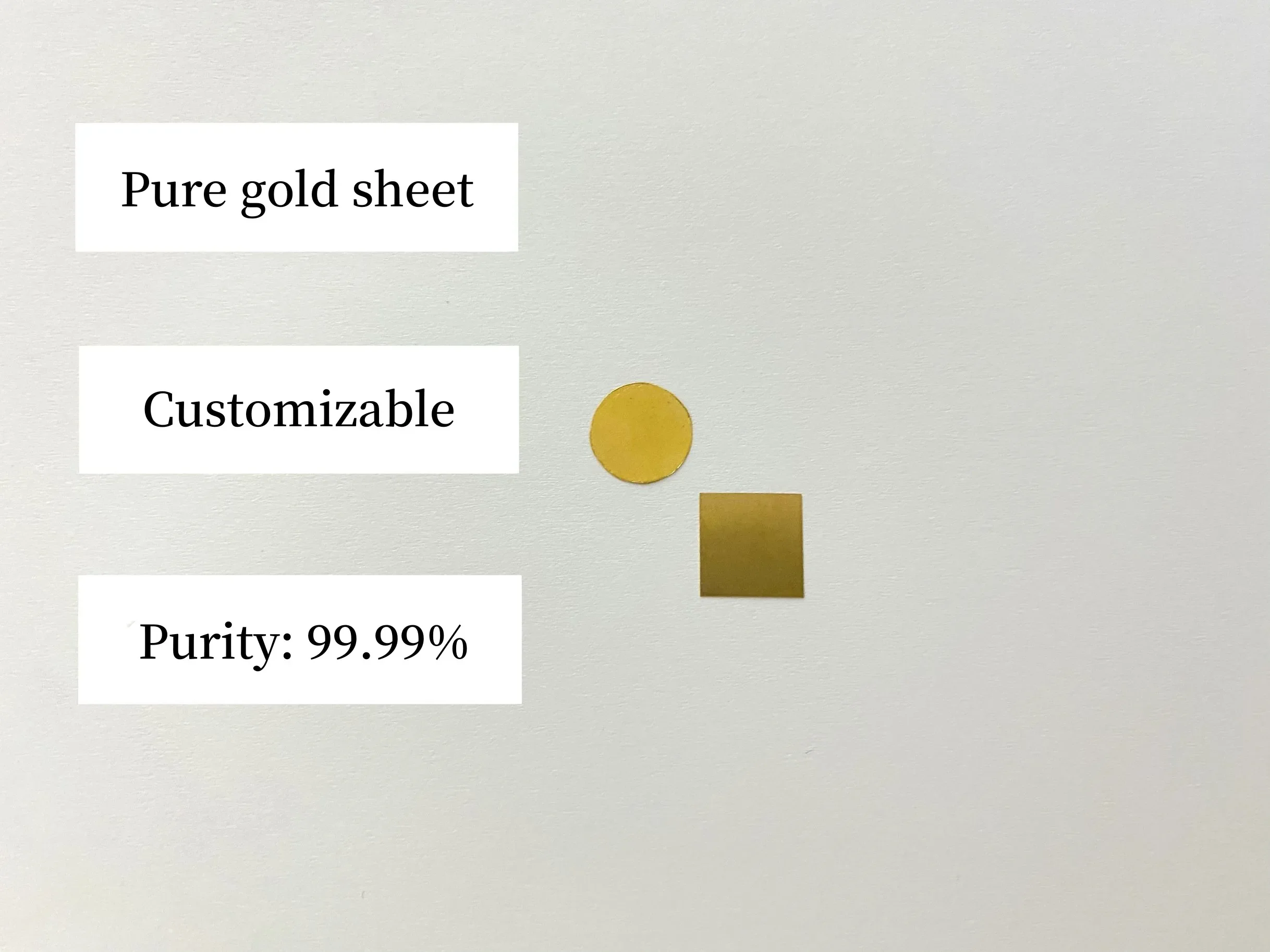 Laboratory High Purity Gold Sheet Au Working Sheet Pure Gold Sheet Purity Content 99.99％ Can Be Customized And Invoiced