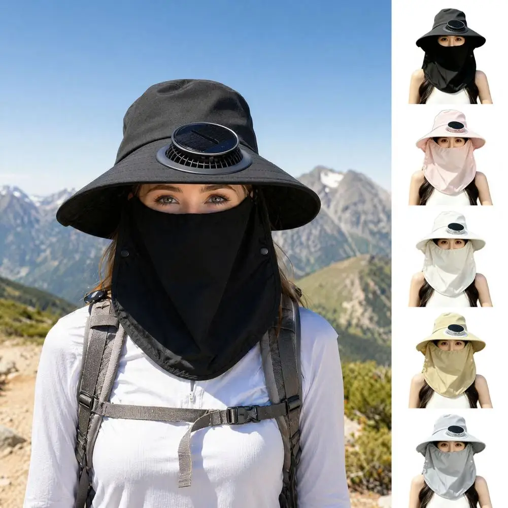 Fisherman Hat with Built-in Fan Solar Power System, UPF 50+ Breathable Wide Brim Hat for Hiking Camping Fishing Gardening