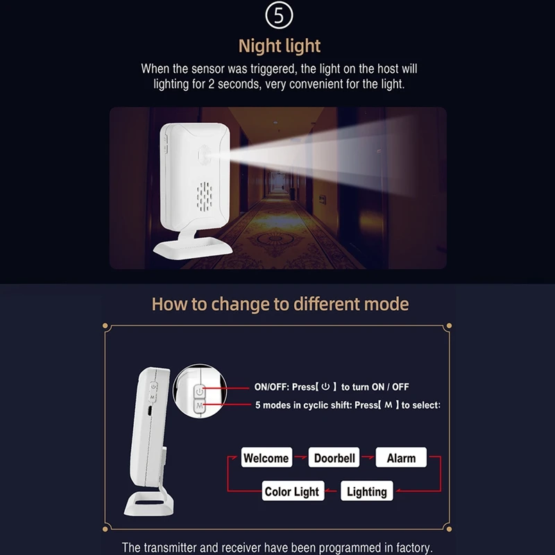 Беспроводной дверной звонок PIR Store Entry Добро пожаловать Датчик движения Инфракрасный детектор Индукционная сигнализация Дверной звонок