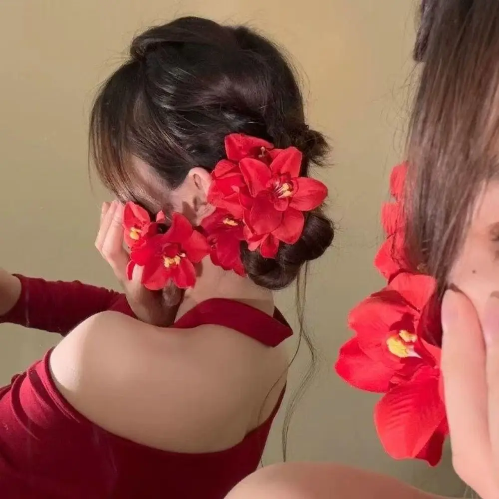Elegant Orchid Flowers Hair Clip Bohemian Style Sweet Sweet Barrettes Colorful Seaside Vacation Headwear Floral Duckbill Clip
