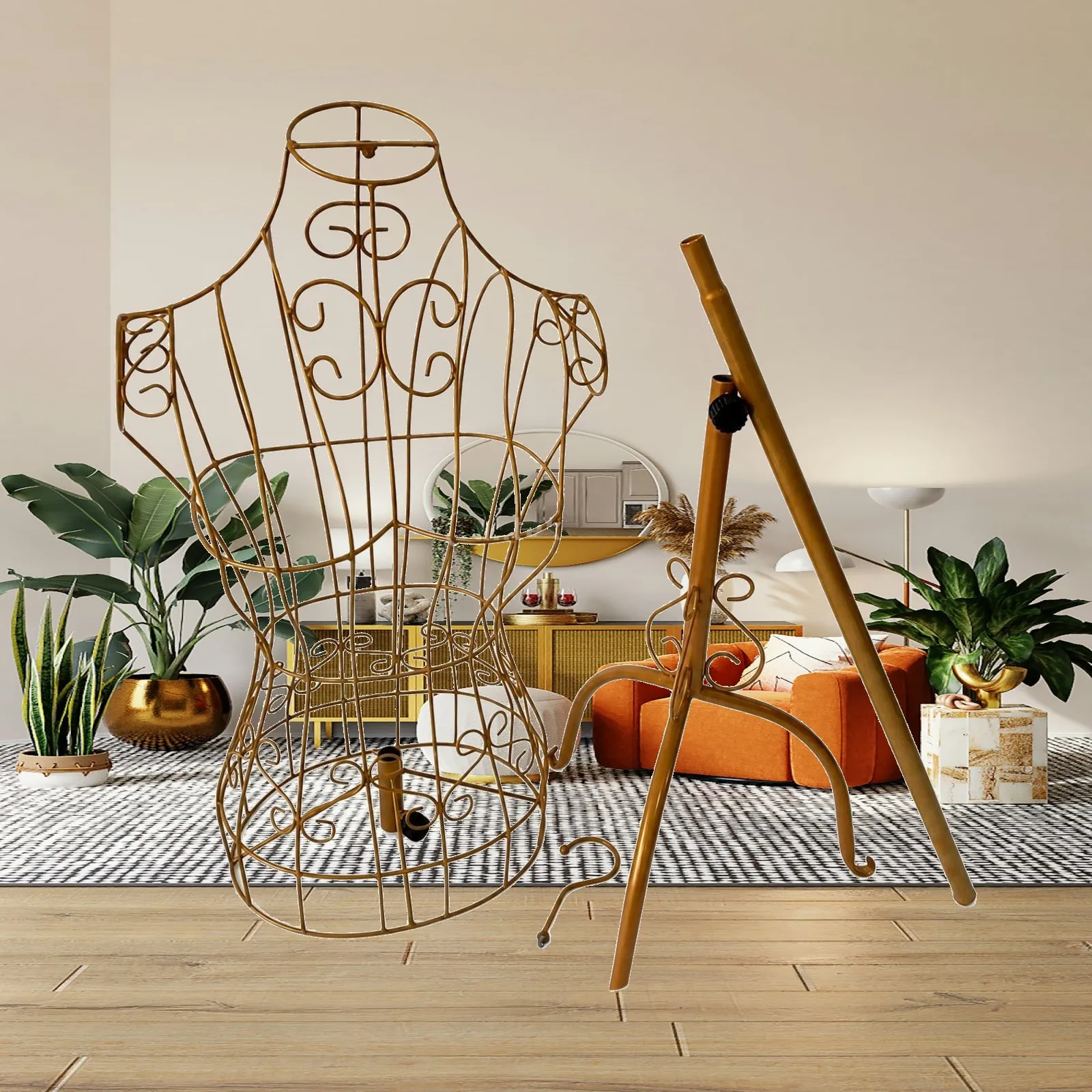 Decorative Scrollwork Iron Mannequin Dress Form Rack for Home Vanity Area Event Styling Showcase