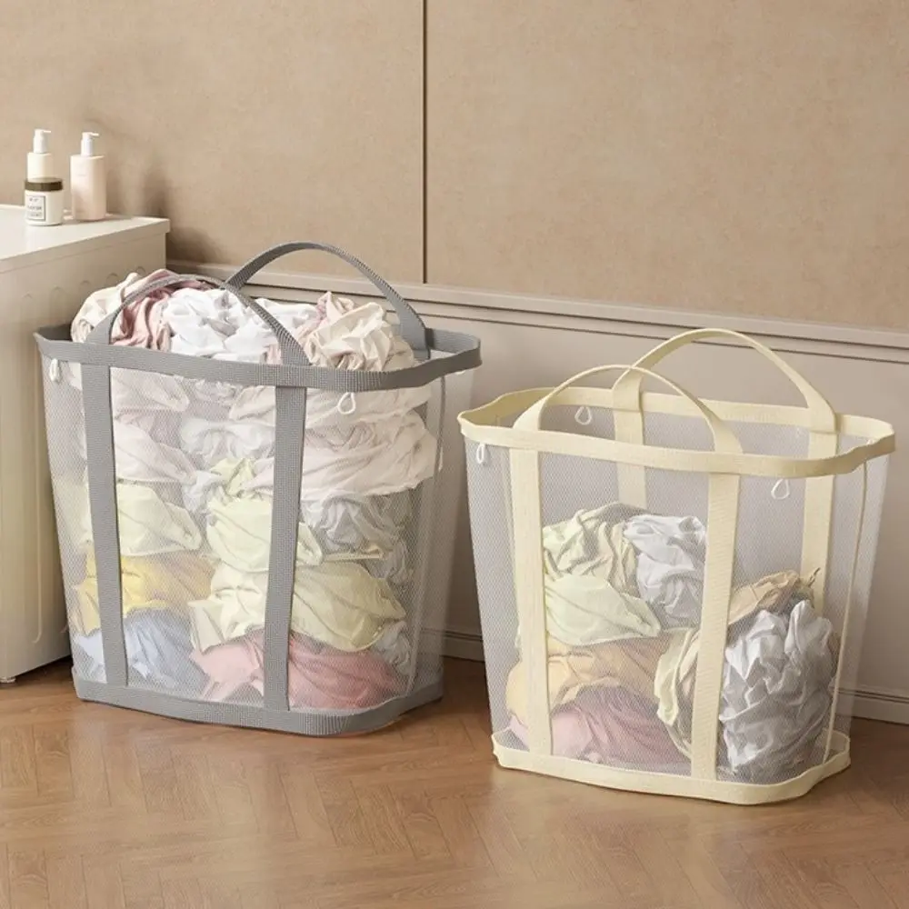 

Wall Mounted Nylon Mesh Laundry Basket Large Capacity Foldable Mesh Laundry Hamper with Handle Breathable Mesh Bag College