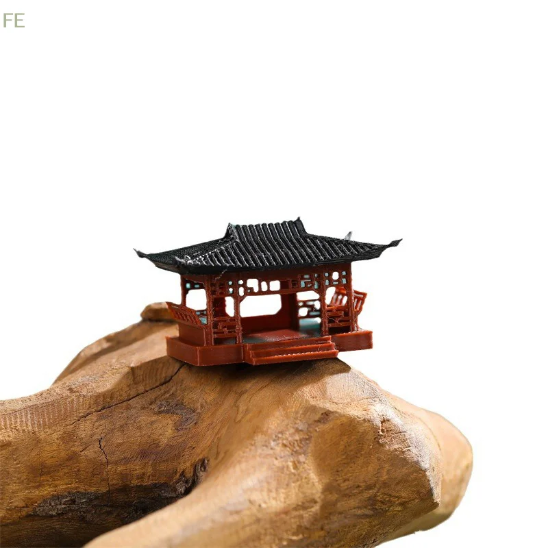 [F] Miniature Pavilion Figurine Bonsai Nament Garden Decor Micro Landscape Statue Gazebo Model Zen Garden Supplies Yard Rockery