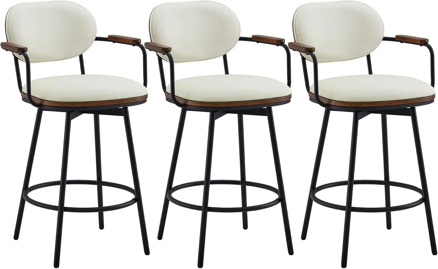 

Swivel Counter Height Barstools Set of 3, FSC Certified Fabric Upholstered Bar Stools with Back and Armrests for Kitchen