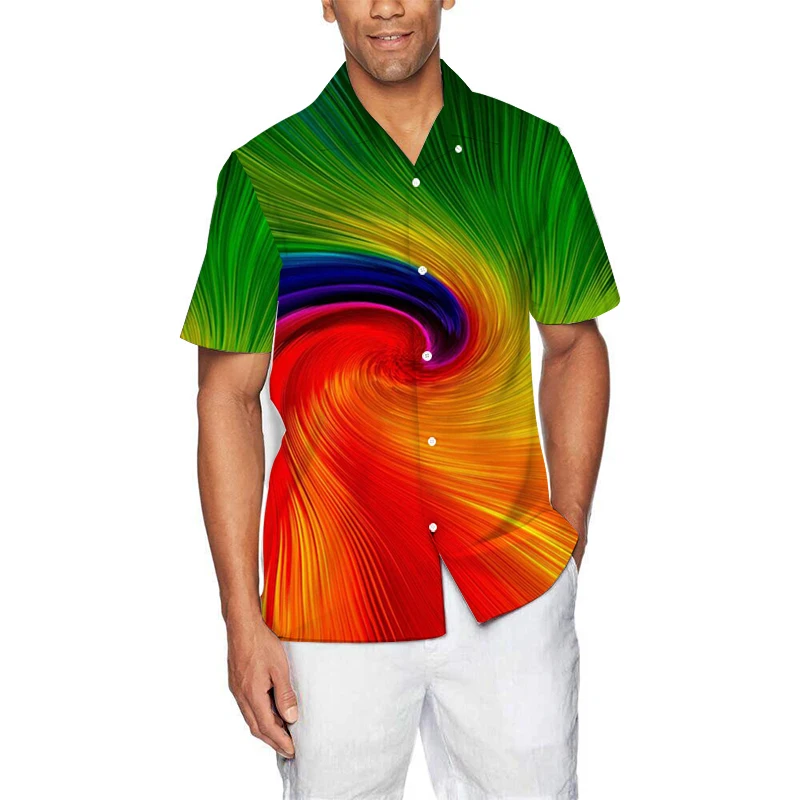 Men's Shirt Rainbow Vortex Casual Short Sleeved Shirt 3D High-Definition Full Body Printed Shirt Versatile Fashion And Comfort