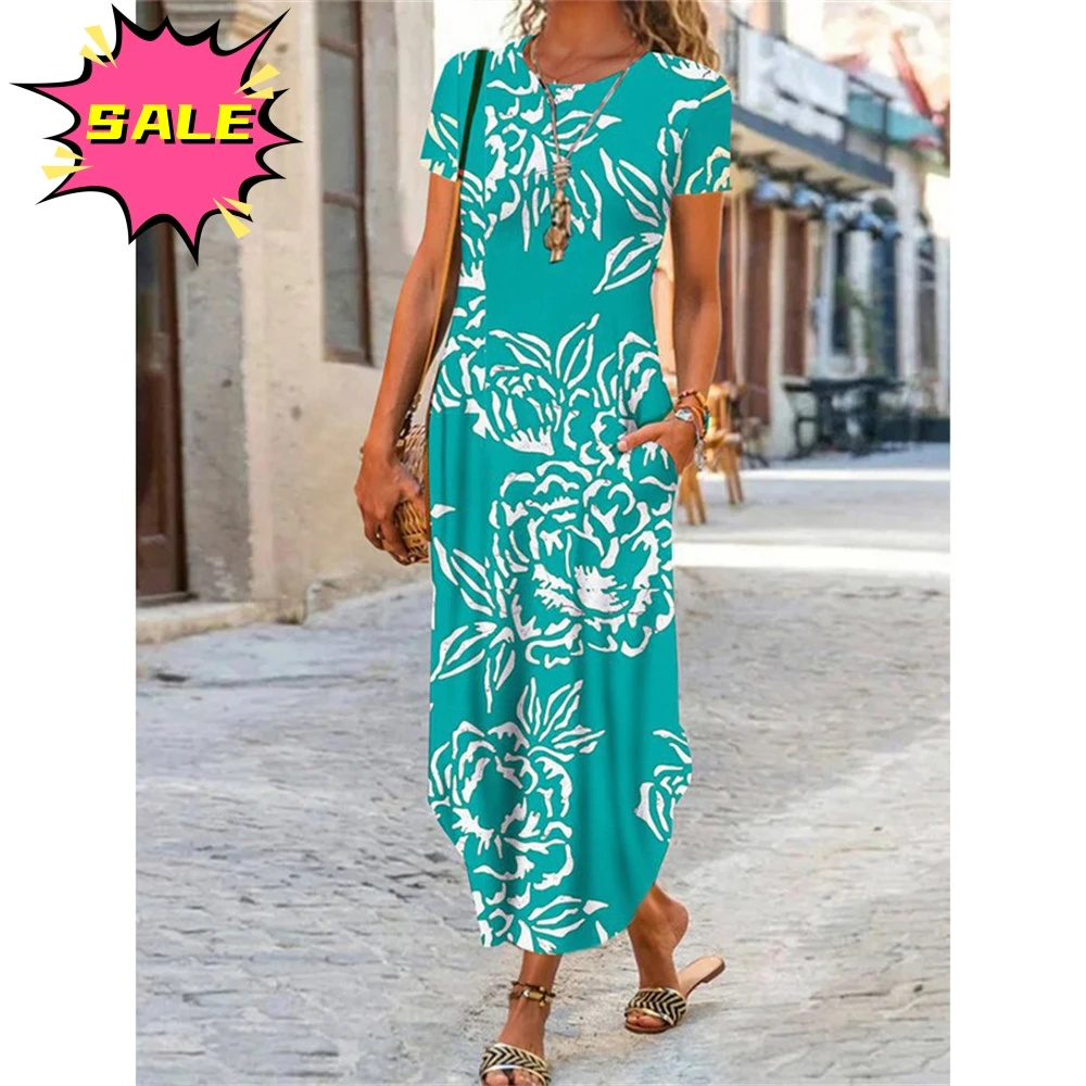 Vestido de verano de manga corta para mujer, traje bohemio con volantes, estampado Floral, Estilo Vintage, para fiesta, novedad de 2023