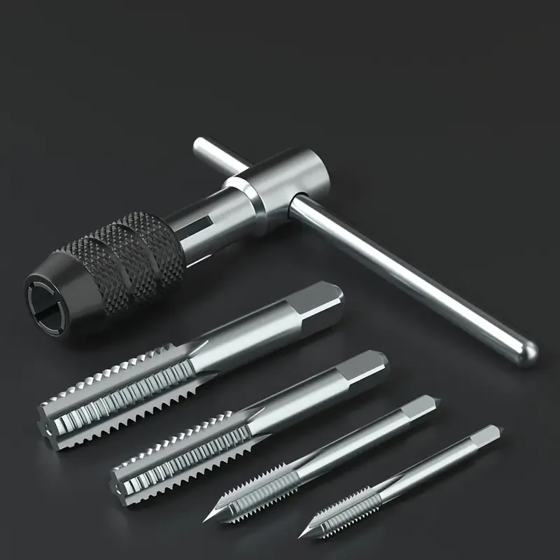 A Set of 6 Metric Tap Sets, Including Taps, Drill Bits, and T-Handle Wrenches, Suitable for M3-M8 Machine Screw Thread Tapping Tools, Twist Drill Bits