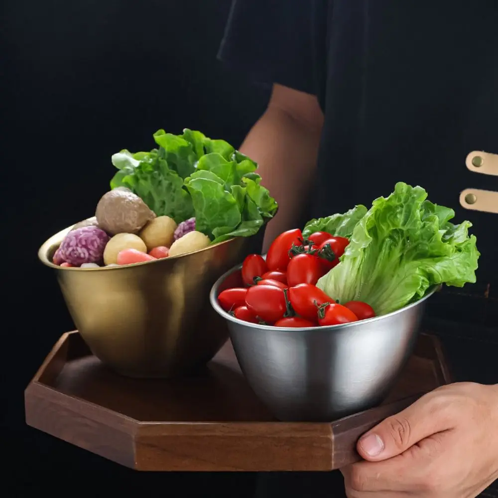 

3Pcs Korean Style Lettuce Bowl Oblique Stainless Steel Salad Bowl Large Capacity Gold/Silver Meal Prep Bowl Hotpot