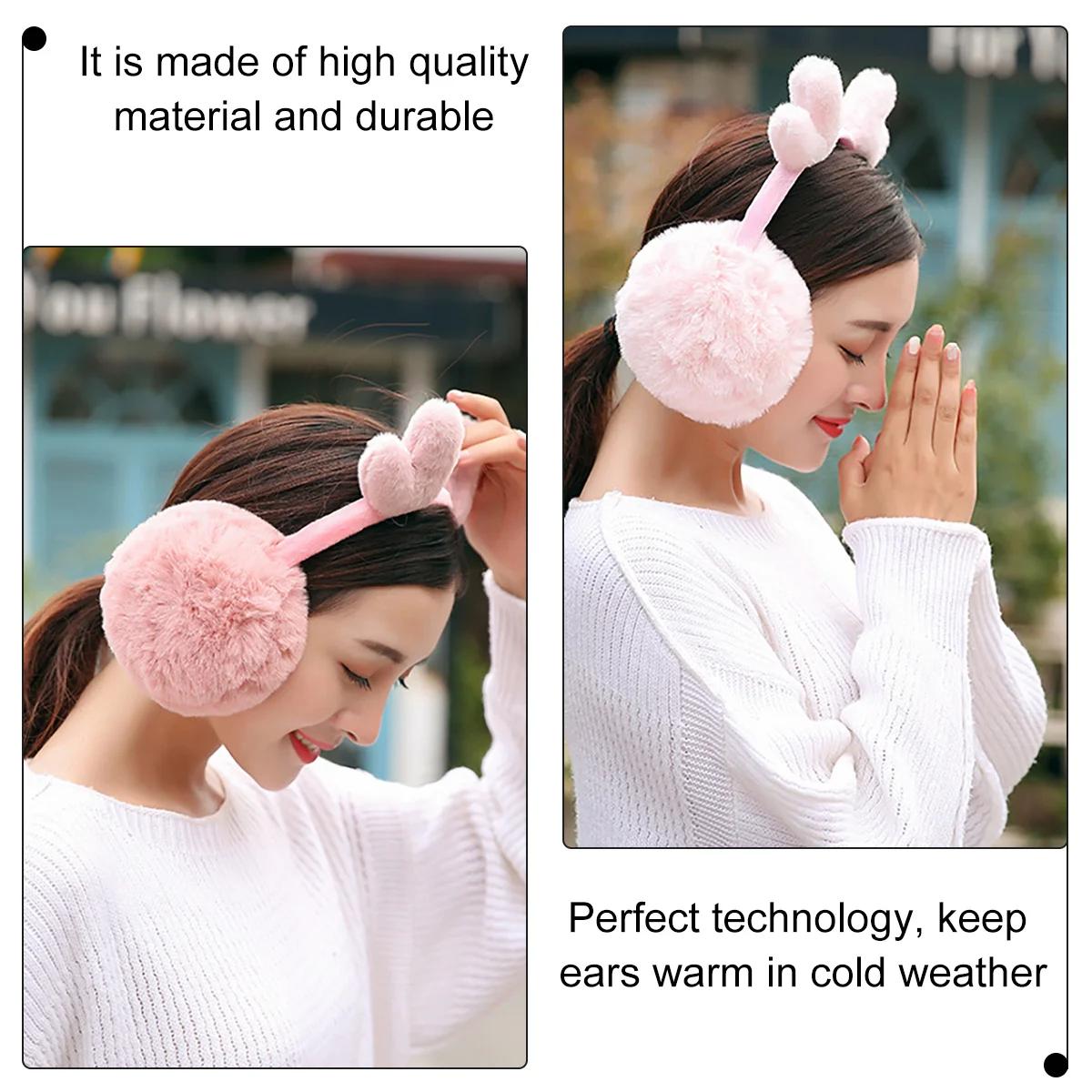 

Winter Ear Muff Cover Warmer Antlers Earmuff Reindeer Headband Muffs for