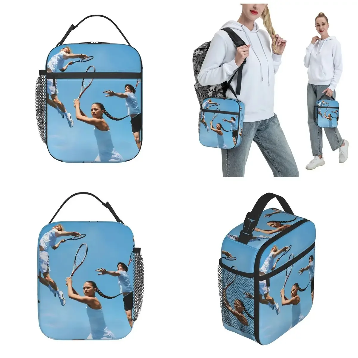 3 People Playing Tennis Thermal Insulated Lunch Bag for Picnic Zendaya Challengers Portable Bento Box Thermal Cooler Lunch Boxes