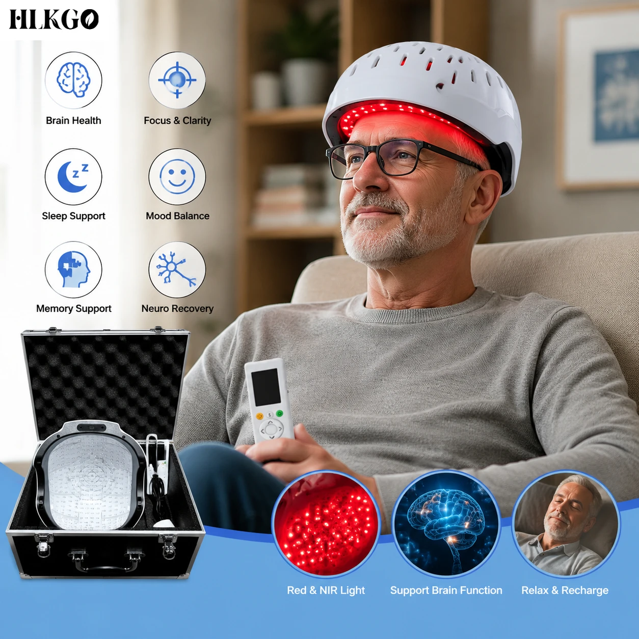 All-in-One Gehirngesundheitsstation PBM-Helm Nasen- und Ohrsonden USB-C-Betrieben Kabellose Fernbedienung Inklusive