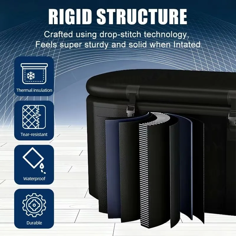 Freestanding Portable Inflatable Ice Bath Tub Eco-friendly PVC 150x80x65cm Cooling Unit for Water Chiller Cold Plunge Barrel