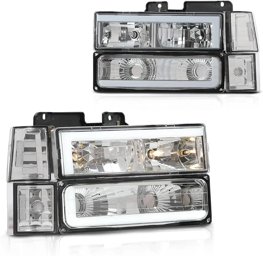 

LED DRL Corner Headlight Bumper Lamp w/Bulbs Compatible with Chevy GMC C1500 K1500 C2500 K2500 C3500 K3500 1994-2001,Clear Lens