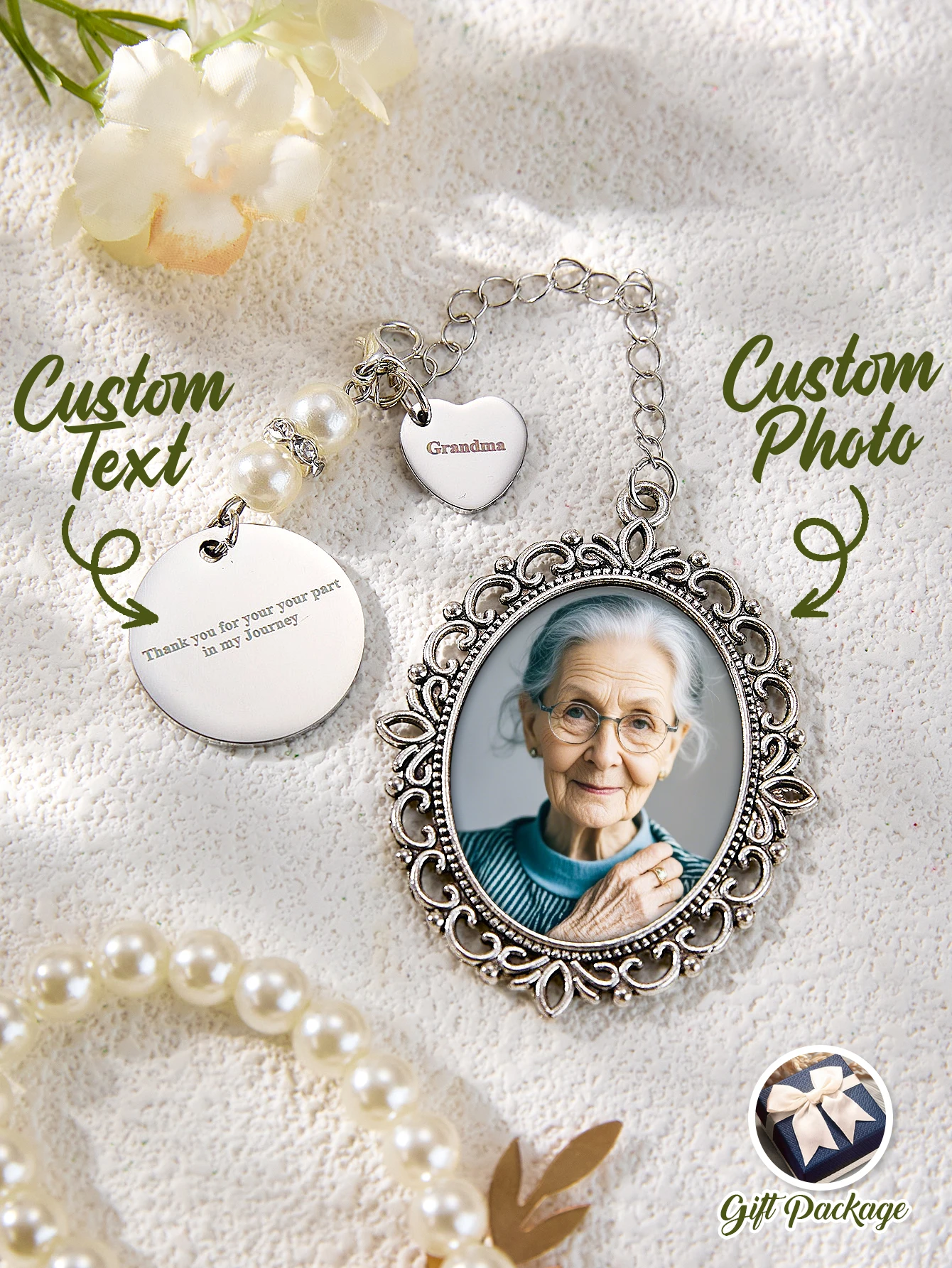 Custom Photo Bouquet Charm Personalized Picture Pendant Wedding Bridal Memorial Charm Gift for Couple Anniversary Birthday