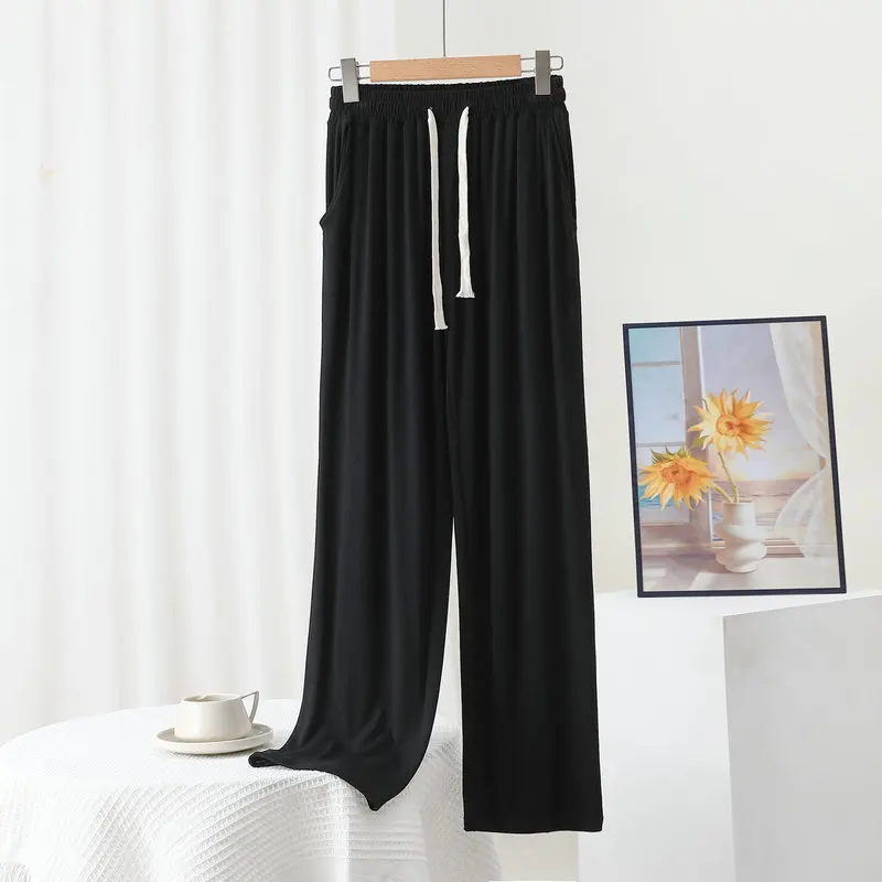 Spring summer Modal Straight Trousers High waist Women Casual Loose Wide Leg pants Thin drape pants homewear All Match