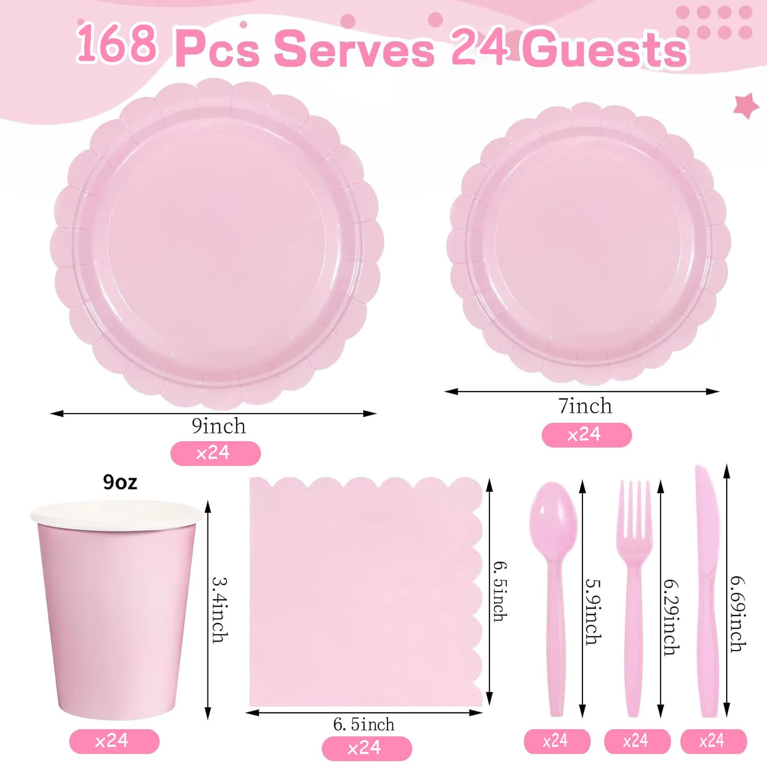 Multi Pcs Set Pink Paper Plates And Napkins,Light Pink Party Supplies For Wedding, Birthday Wedding, Valentine's Day, Ramadan