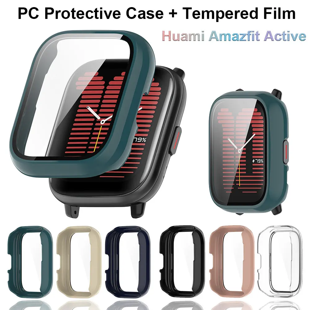 Capa protetora para pc + película temperada para Huami Amazfit Active (A2211) capa rígida anti-queda para smartwatch