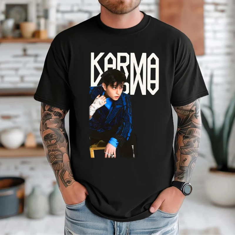 تي شيرت KPOP الألبوم الرابع كارما تي شيرت تشانغبين هيونجين فيليكس موضة كورية 100% قطن هيب هوب تي شيرت هاراجوكو ملابس الشارع