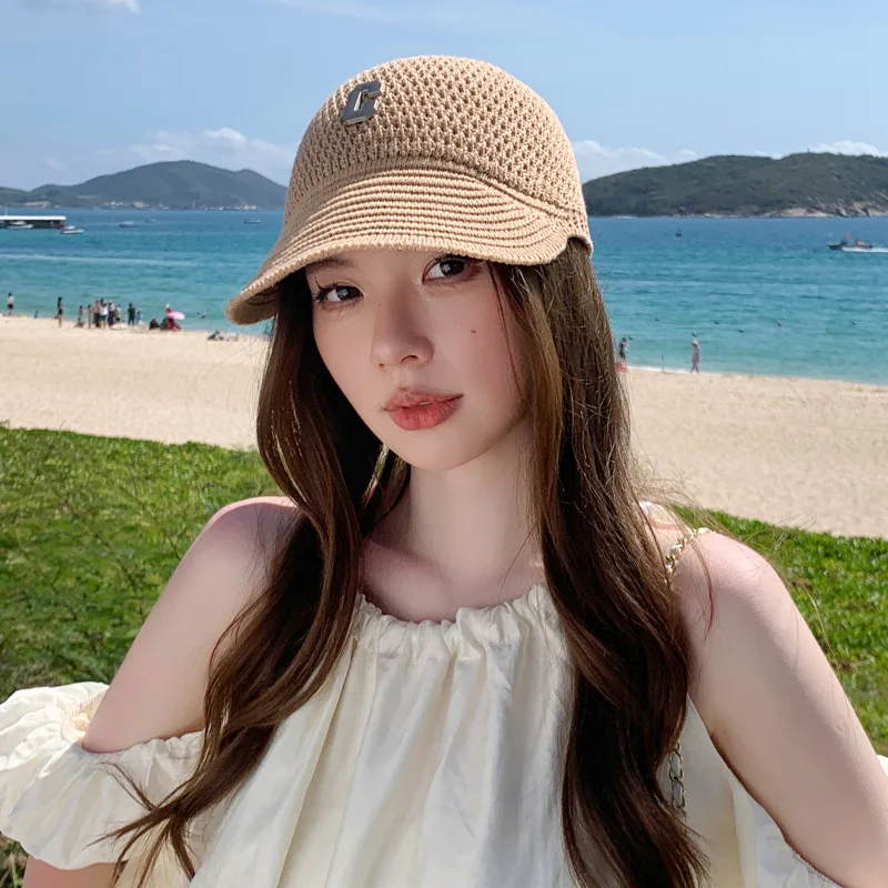 New Knitted Hollow Duck Tongue Hat C-Letter Minimalist Net Red Sunshade Hat Korean Version Small Eaves Breathable Sun Protection