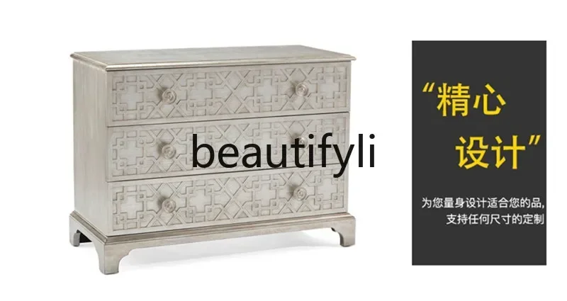 XZQAmerican light luxury entrance cabinet, solid wood entry living room, simple drawer storage locker customization