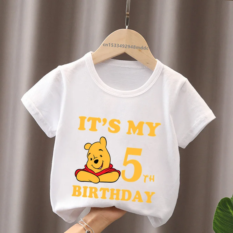 It\'s My 1 2 3 4 5 6 7 8 9 Years Birthday Boys Girls T shirt Winnie the Pooh Print Cute Bear Kids Clothes Baby Children T-Shirts