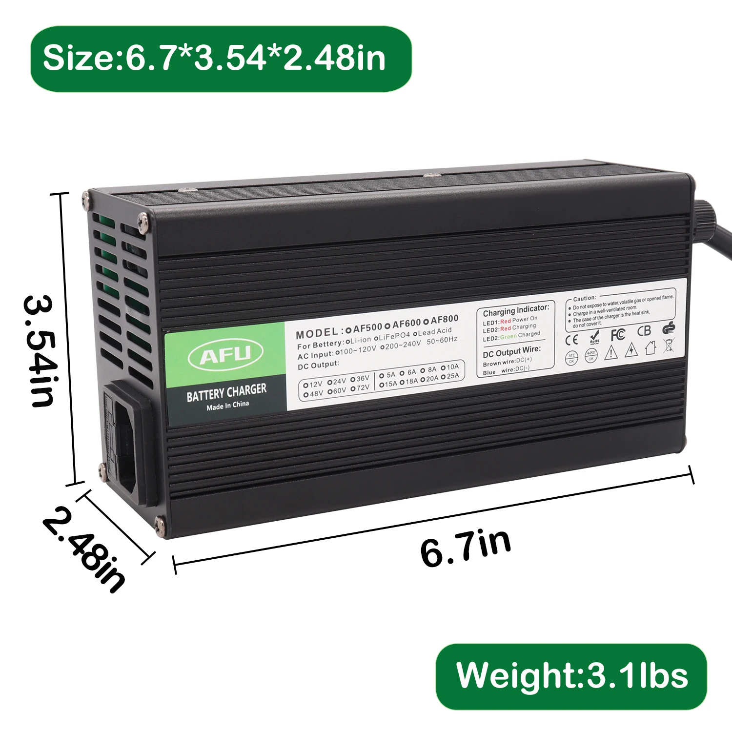 67.2V 8A Charger Smart Aluminum Case Is Suitable For 16S 59.2V 60V Lithium Ion Battery Charger