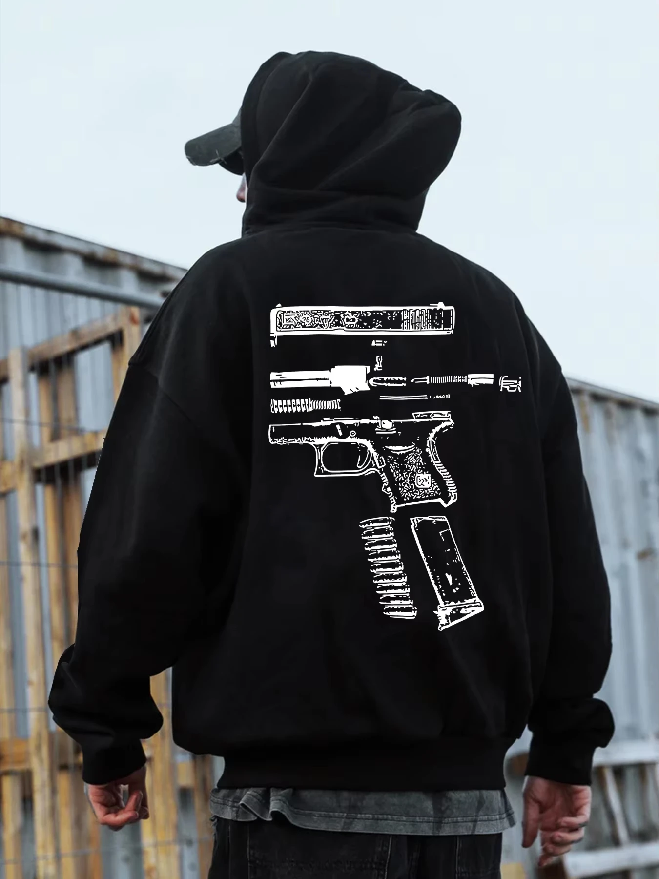 

New autumn and winter gun pattern printed sweatshirt for men outdoor jogging pullover, fashionable street casual hoodie S-3XL