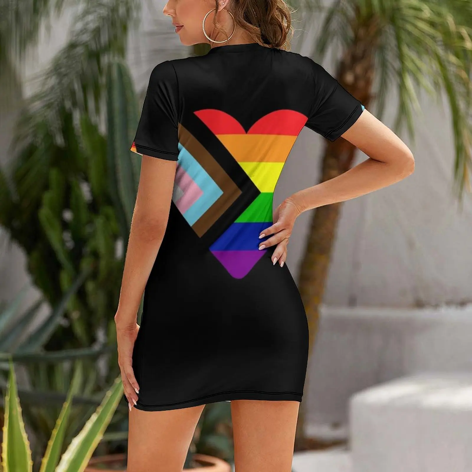 Progress Pride Flag Heart Short Sleeved Dress Dress women beach dresses womans clothing