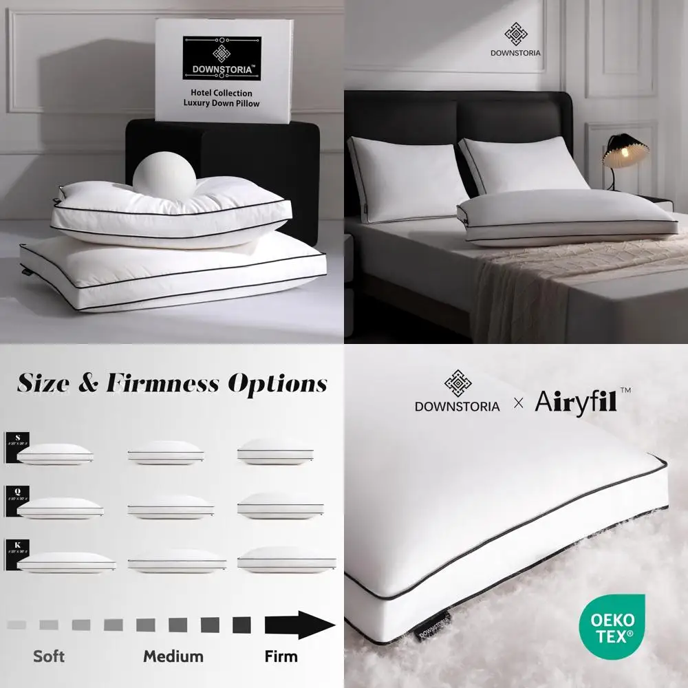 طقم وسائد فاخرة من الريش بحجم كينج، عبوتان مع مجمعة لراحة النوم الفائقة #1