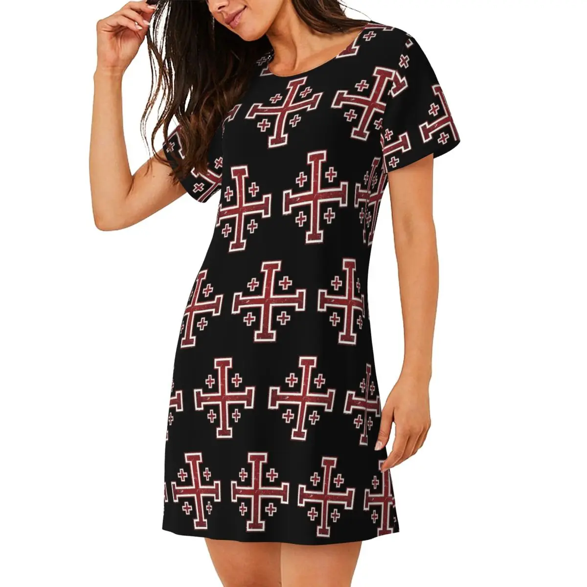 Jerusalem Cross Medieval Knights Cross Crusader Short Sleeves Nightdress For Sleeping Women Short Sleeve Nightgowns Pajama Dress