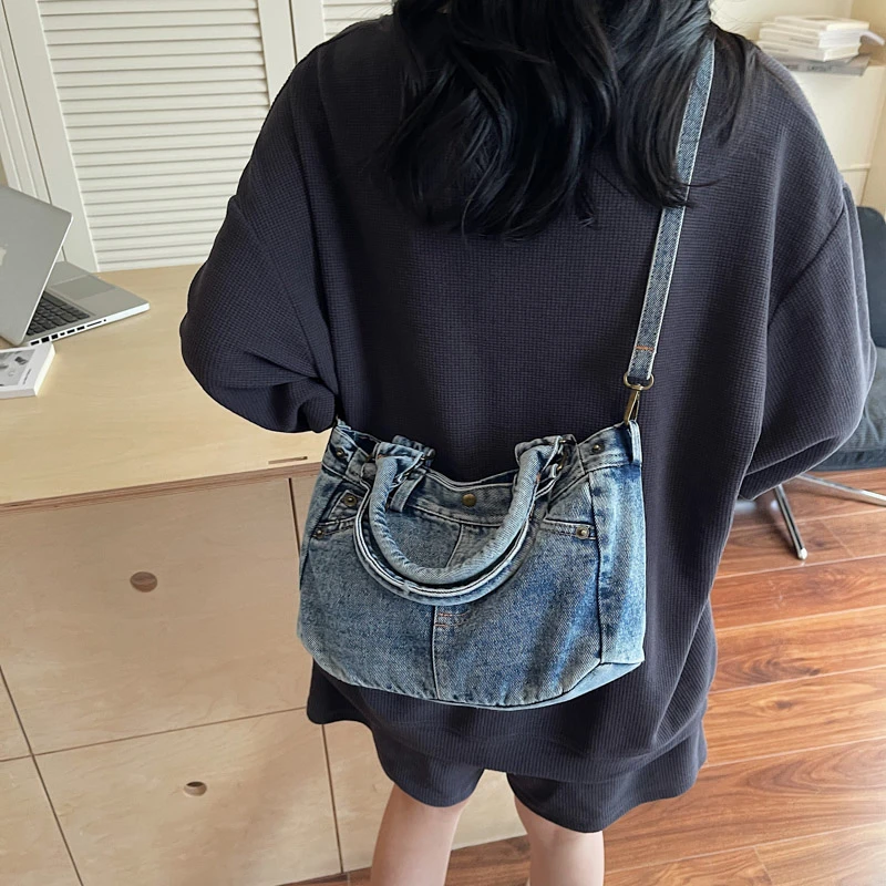 Bolsos cruzados de costura con cremallera vaquera, bolsos simples de gran capacidad para mujer, a la venta, 2025, nuevos bolsos de moda de alta calidad para mujer