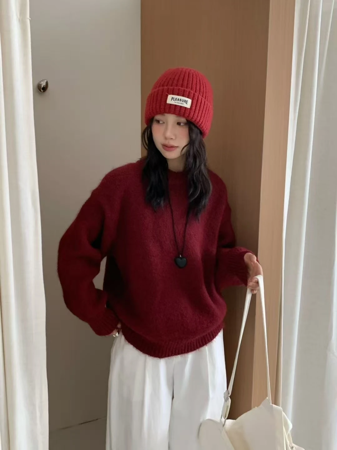 ソフトニット無地セーター オルダー スベ カジュアル スレ ラウンドネック 暖かいフェイス アウターウェア レディース 快適ニットウェア