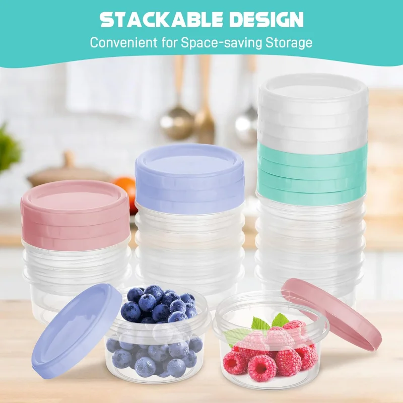 TOPLIVING 16-Pack Small Plastic Containers with Lids, 200ML Reusable Snack Containers, Leak-Proof Screw Lid Plastic Containers