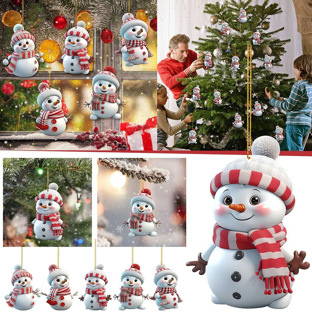 1pc Christmas Decoration Pendant 2D Acrylic Cartoon Christmas Snowman Home Garden Christmas Tree Pendant Party Decoration Decora