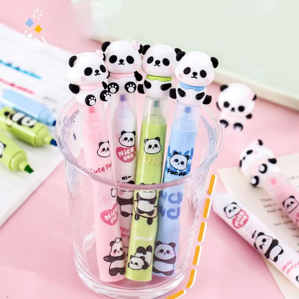 Rotulador fluorescente portátil de Panda, rotulador creativo de dibujos animados, colorido, de 3 capas, para estudiantes