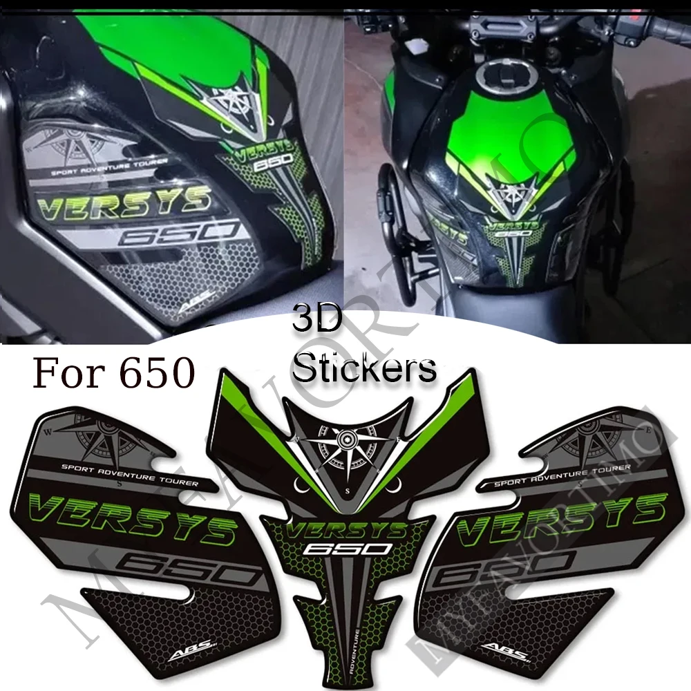 For Kawasaki Versys 650 LT 650LT 3D Stickers  Adventure Tank Pad Side Fuel Oil Kit Knee Touring Trunk Luggage Decals Protector