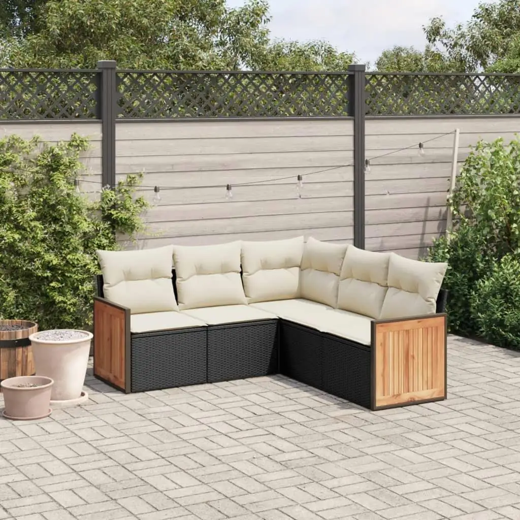 

Garden Sofa Set Black PE Rattan Large Adjustable Feet Outdoor Furniture Lounge Seating