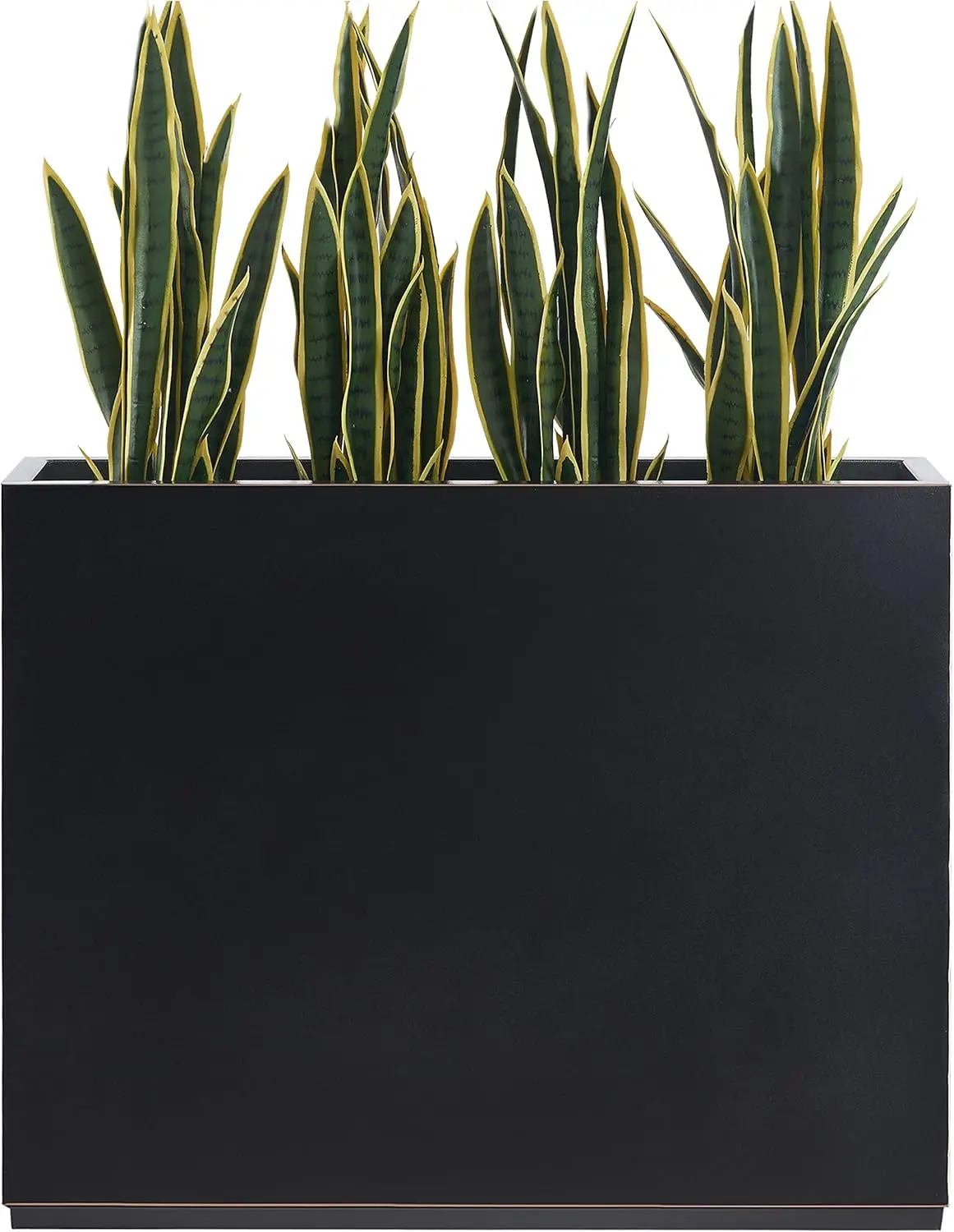 Metallic Heavy Outdoor Planter Box Span Planter Pure Black with Hand Brushed Gold Rim Long and Tall Divider Planter No Assembly