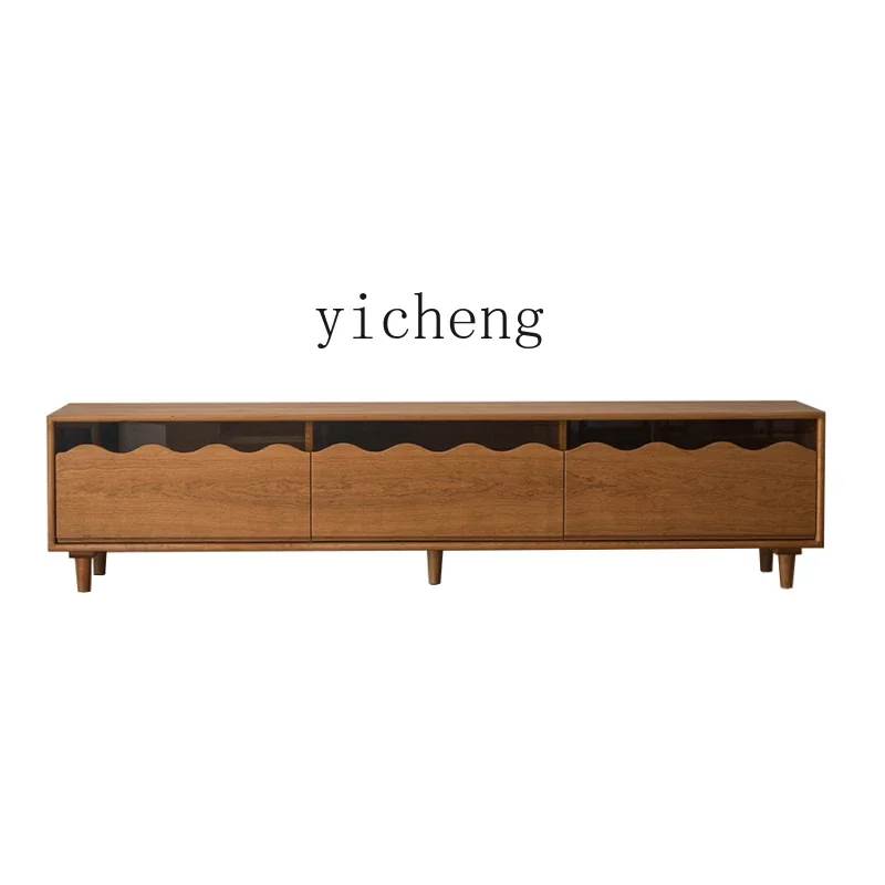 

ZZ ZC Cherrywood Floor TV Cabinet Small Apartment Mid-Ancient Solid Wood Large Drawer Audio and Video Test Cabinet