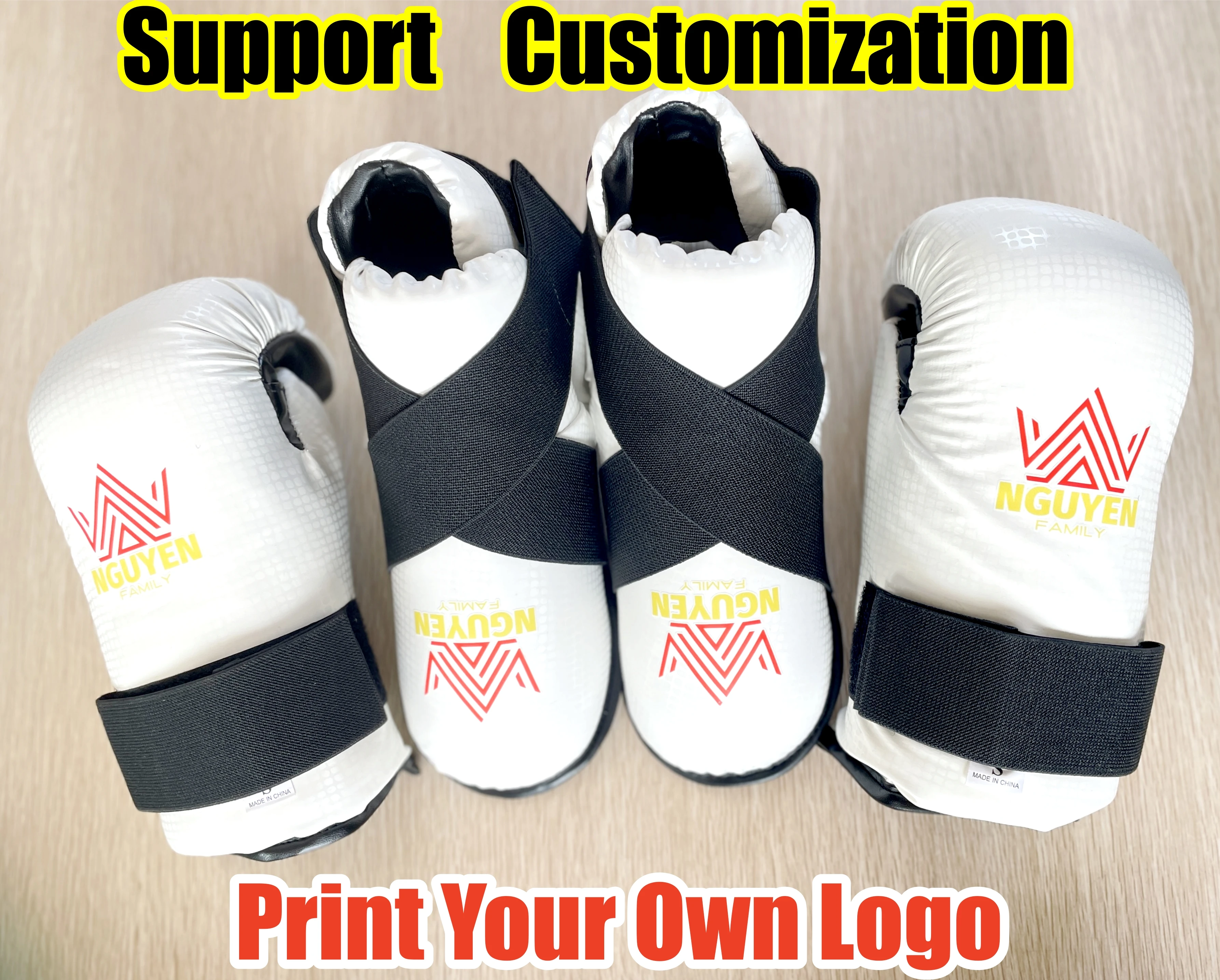 

Customized White ITF Gloves Footwear Taekwondo Protector For Adult Child TKD Ankle Instep Foot Guard Set Boxing Gloves Red BLue