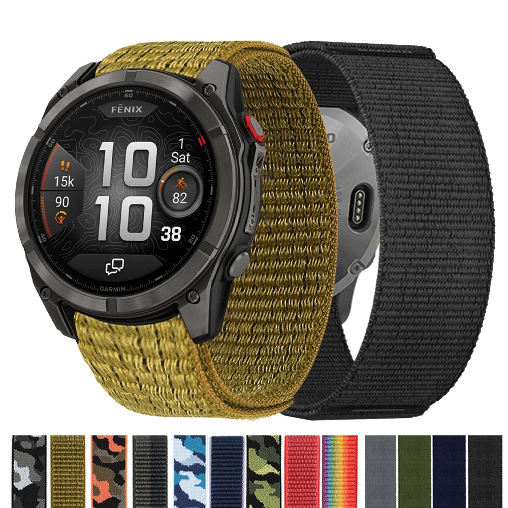 Correa de nailon de 26/22mm para Garmin Fenix8 pro-MICROLED 7X 7 6X/Quatix 8, correa de gancho Forerunner 970 965/Descent Mk3i