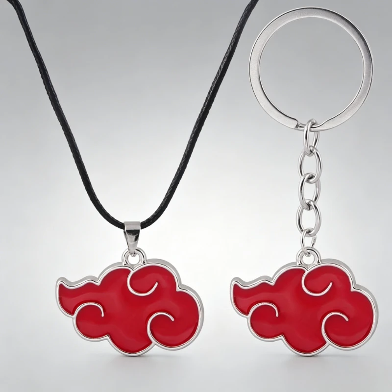 NARUTO Akatsuki Rote Wolke Logo Cartoon Schlüsselanhänger Anime Rote Wolke Halskette Anhänger Charm Spielzeug Anime Merchandise Großhandel