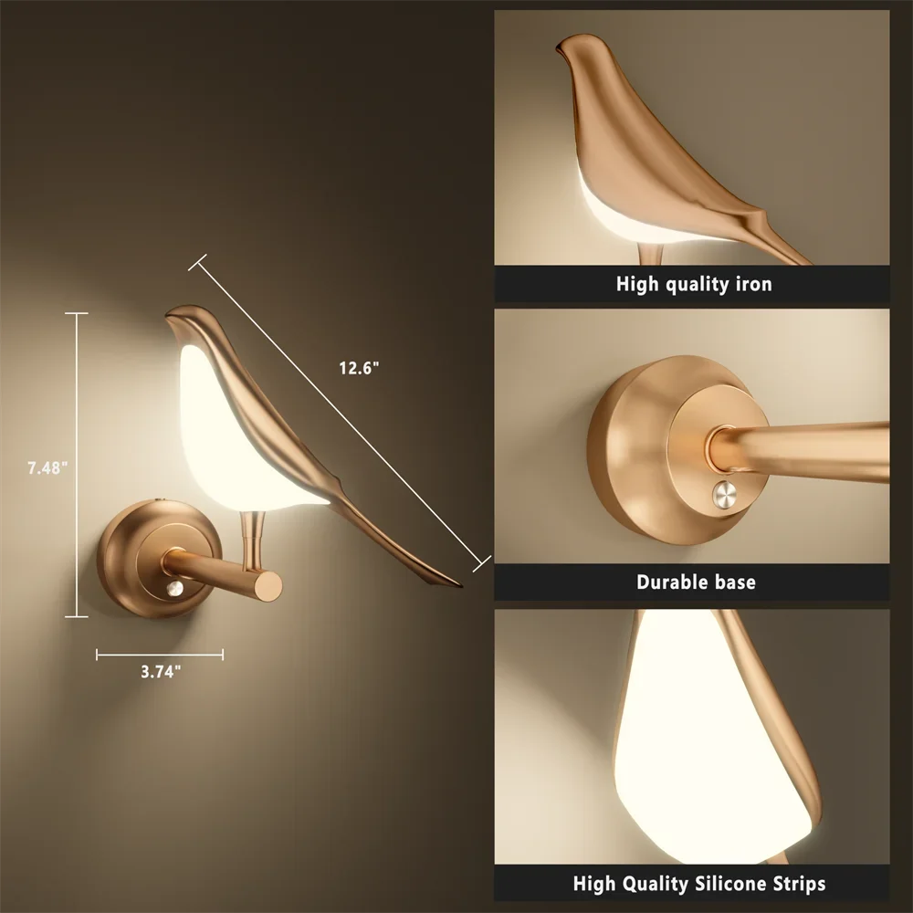 rotatable golden bird led wall lights lampada de parede moderna cabeceira pendurada luz arandela interior para quarto novidade lampada 12w 01