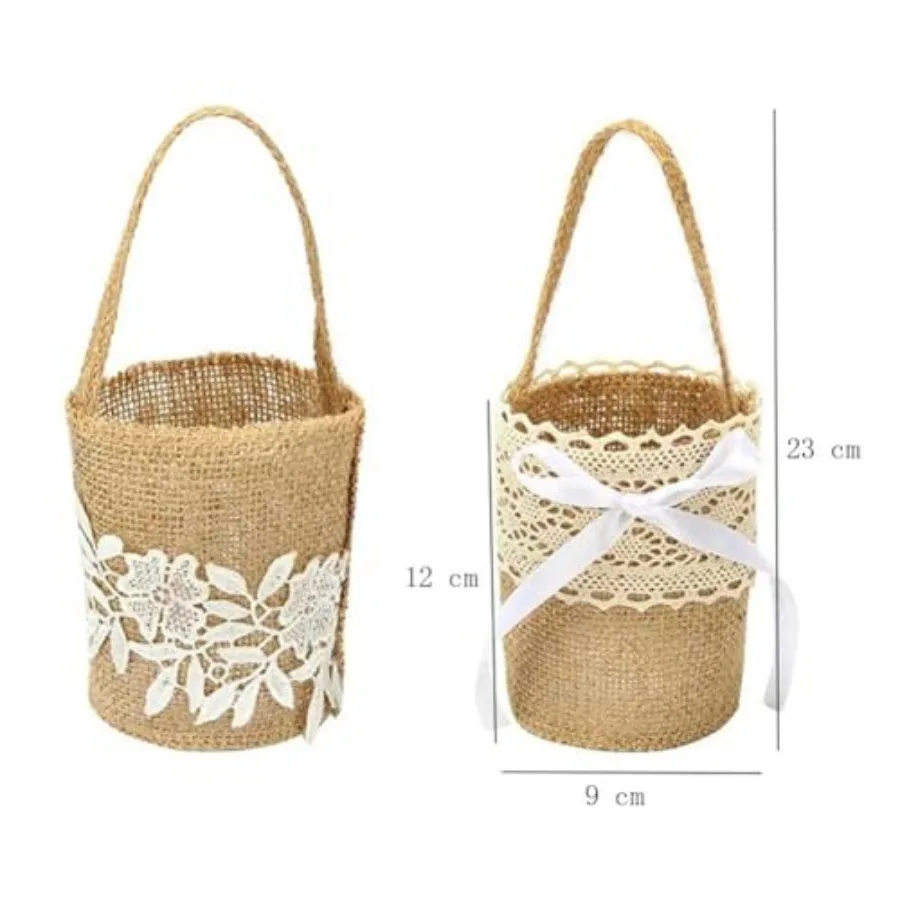 결혼식, 파티, 크리스마스 장식 및 선물 보관 솔루션을 위한 2개의 삼베 꽃 바구니, 소박한 매력과 실용성