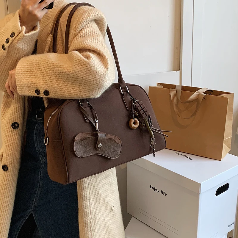 

Women's bowling bag suede simple large capacity single shoulder crossbody bag with long shoulder strap 2025 designer handbag