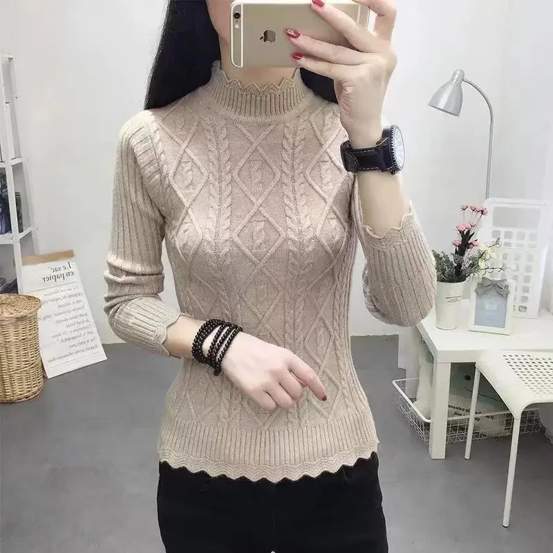 Merino Wool Cashmere Sweater Women\'s High Stacked Collar Pullover Long Sleeve Winter Knitted Sweater Warm High Quality Jumper