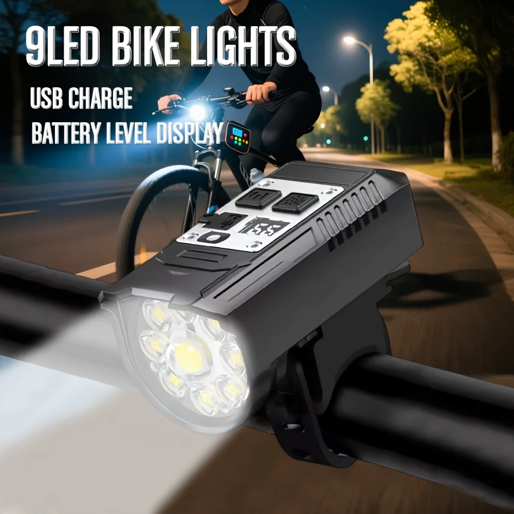 9 LED Bicycle Headlight USB Rechargeable Bike Lamp Super Bright Handlebar Lights Outdoor Waterproof Cycling Front Light