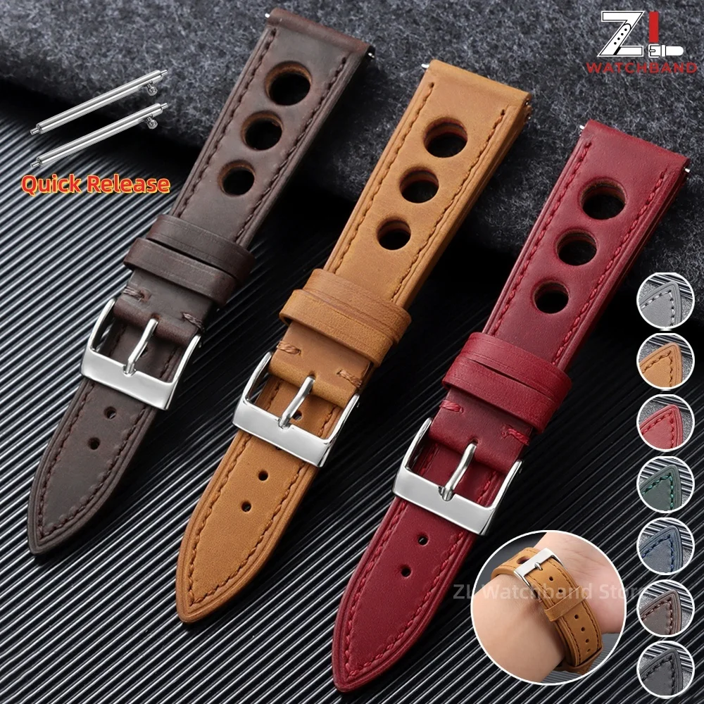 18mm 20mm 22mm 24mmLeather Watchband for Seiko for Omega Porous Breathable Strap Quick Release Bracelet Universal WatchAccessory